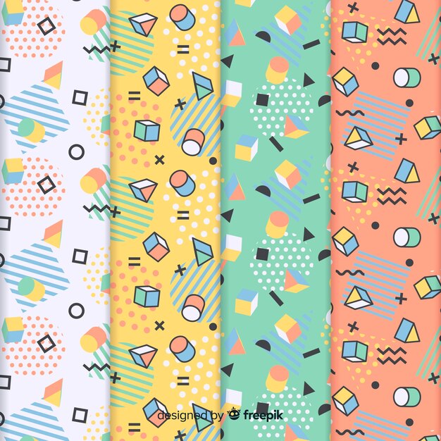 Colourful memphis pattern collection