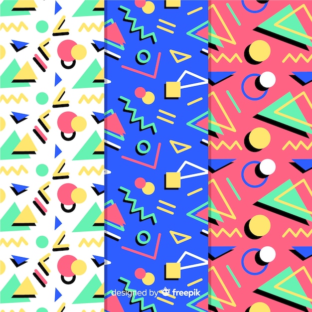 Free vector colourful memphis pattern collection