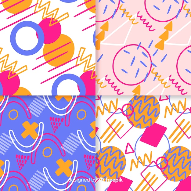 Free vector colourful memphis pattern collection