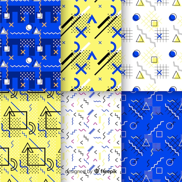 Colourful memphis pattern collection