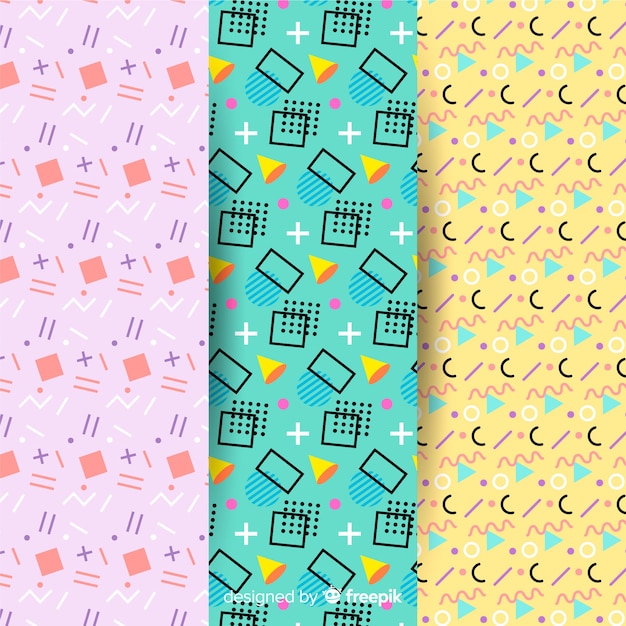 Colourful memphis pattern collection