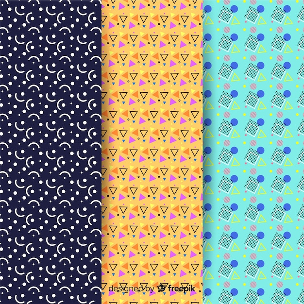 Colourful memphis pattern collection