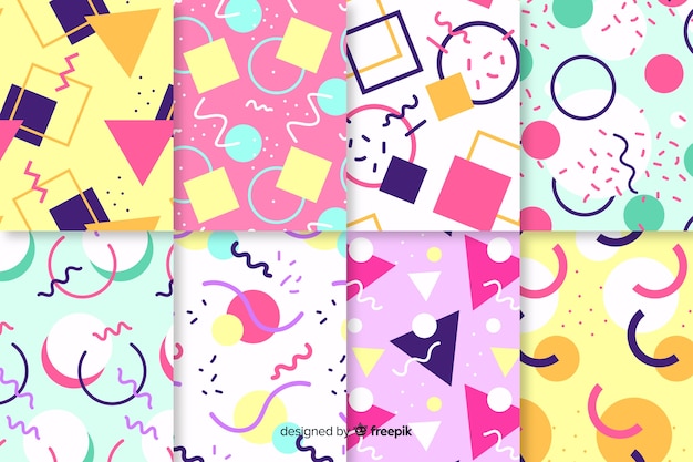 Free vector colourful memphis pattern collection