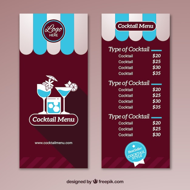 Colourful menu template for cocktails