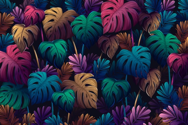 Colourful monstera leaves summer background