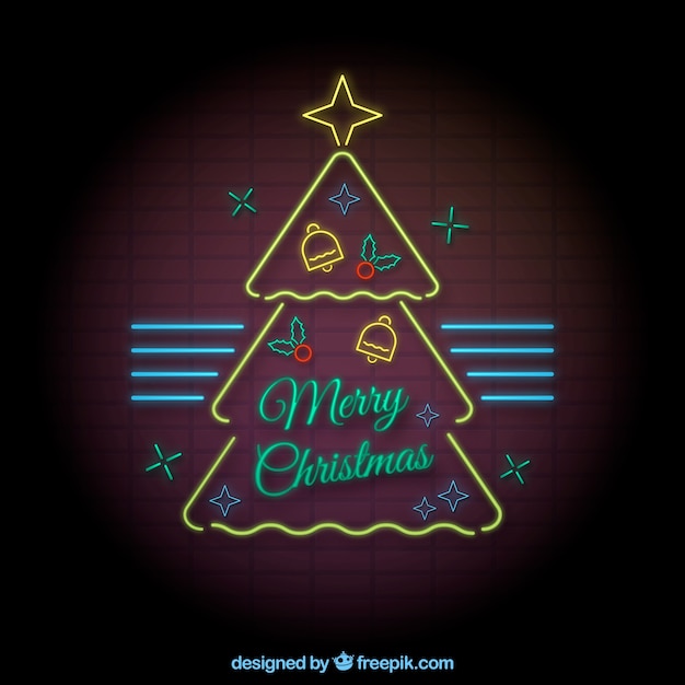 Free vector colourful neon christmas tree