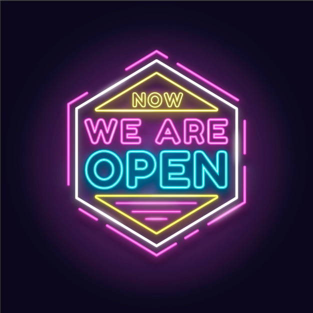 Colourful neon 'we are open' sign