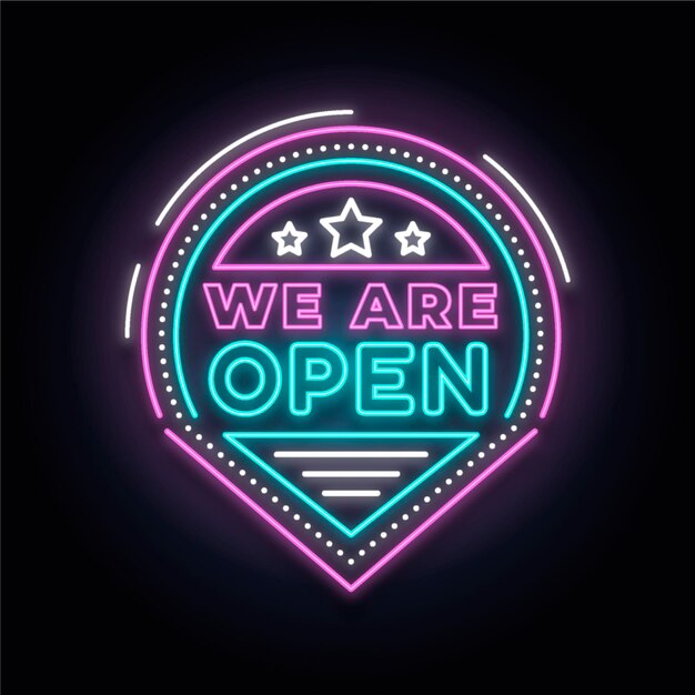 Colourful neon 'we are open' sign