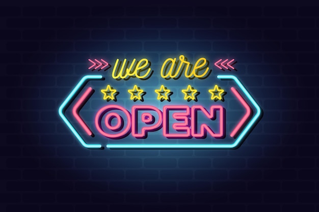 Free vector colourful neon 'we are open' sign