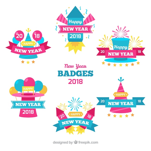 Free vector colourful new year badges