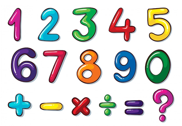 Free vector colourful numbers and mathematical operations