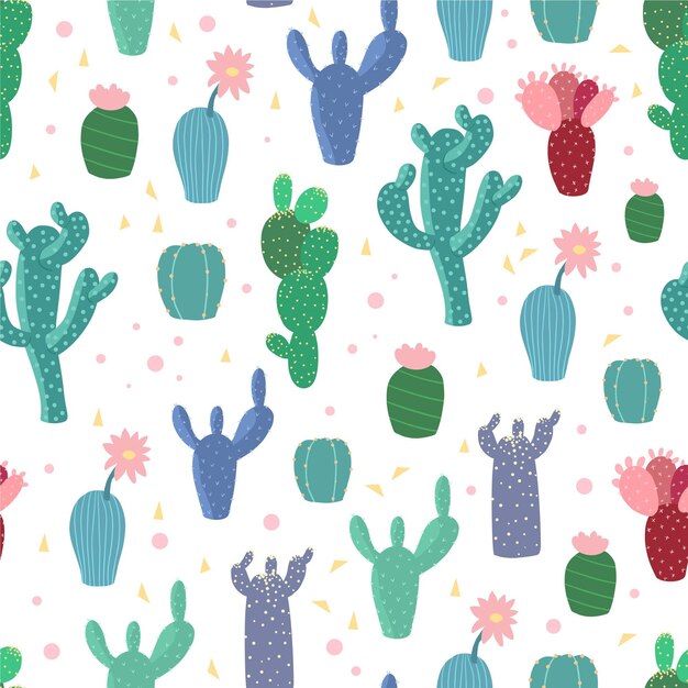 Colourful pattern with different cactus plants