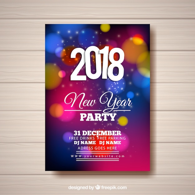 Colourful poster for new year's party with a bokeh effect