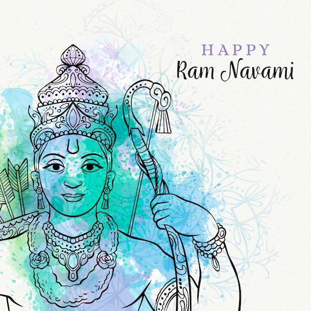 Navami ram colorato con macchie di acquerello