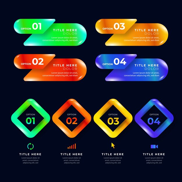 Colourful realistic glossy and shiny infographic templates