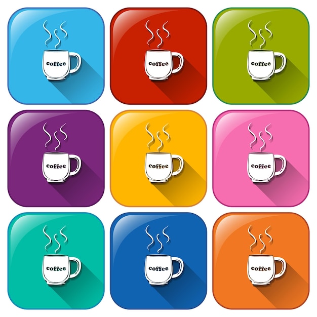 Free vector colourful rounded buttons with cups of coffee