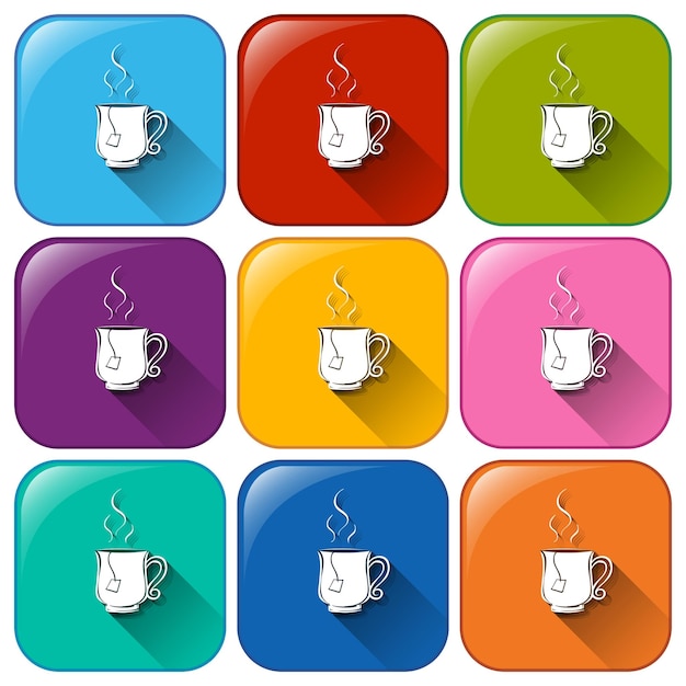 Free vector colourful rounded buttons with cups of tea