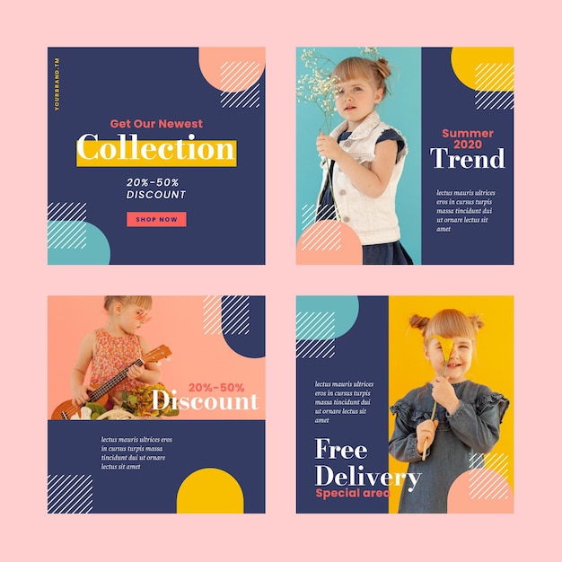 Free vector colourful sales instagram post collection
