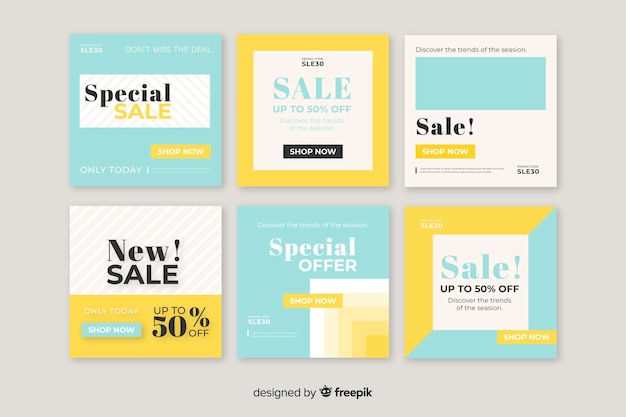 Colourful set of modern sale banners for social media