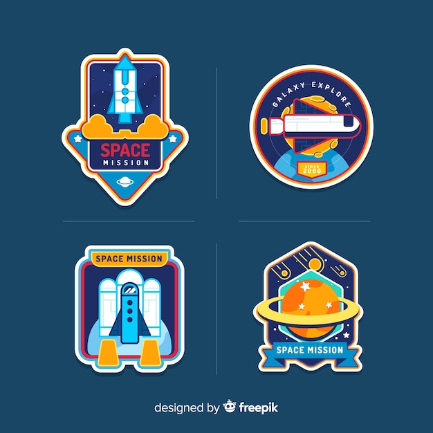 Free vector colourful set of modern space stickers