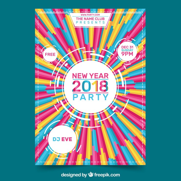 Free Vector colourful striped new year party poster