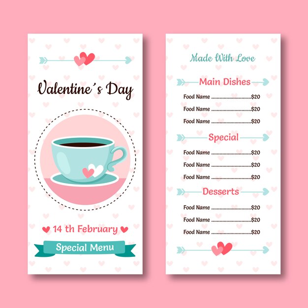 Colourful valentine's day menu template