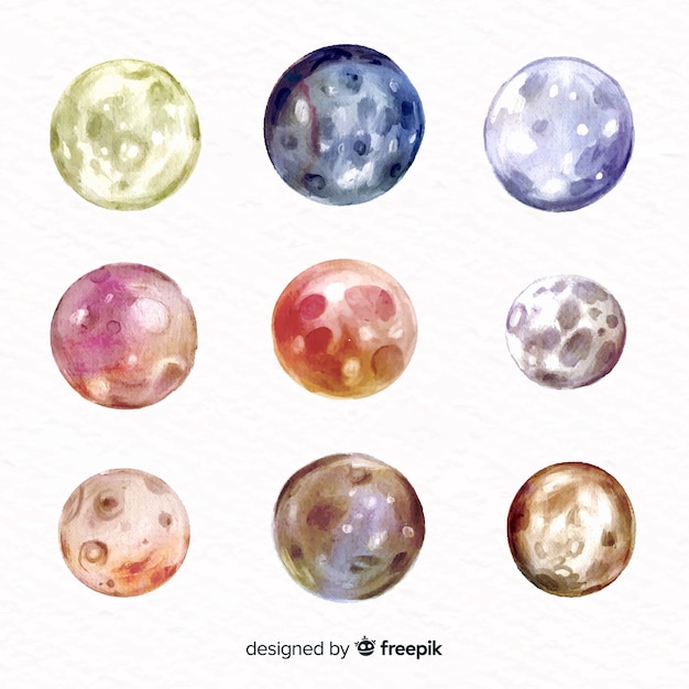 Коллекция красочных акварельных луны
