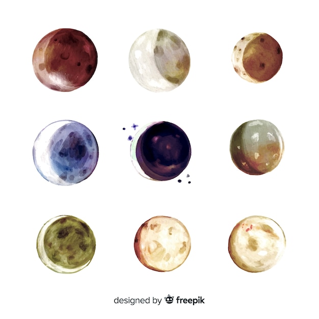 Colourful watercolor moon collection