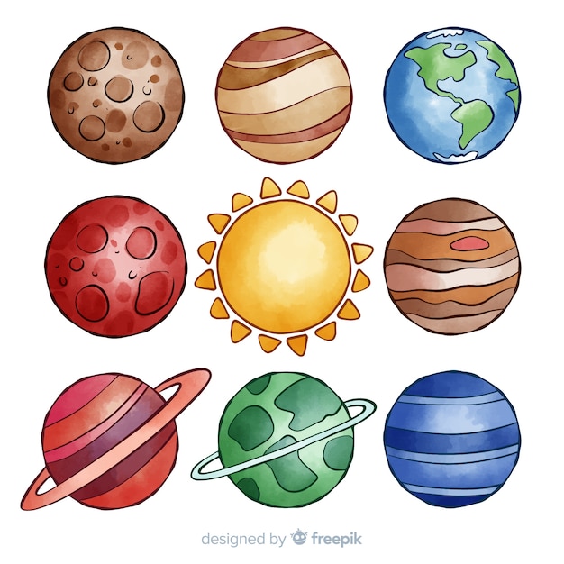 Free Vector colourful watercolor planet collection