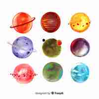 Free vector colourful watercolor planets collection
