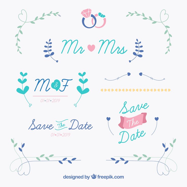 Free Vector colourful wedding ornaments in flat design