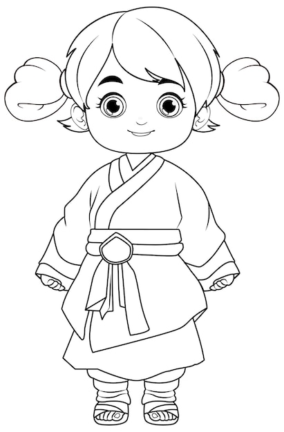 Free vector colouring page of asian cartoon character