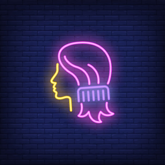 Comb combing woman hair neon sign