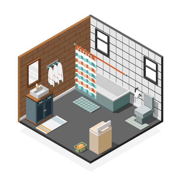 Free vector combination bathroom isometric interior