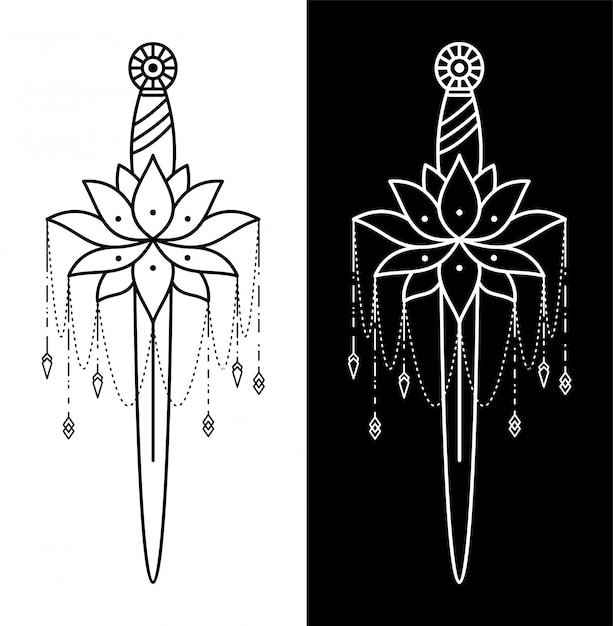 Premium Vector Sword With Roses Tattoo Sketch Hand Drawn Illustration Isolated On White Background