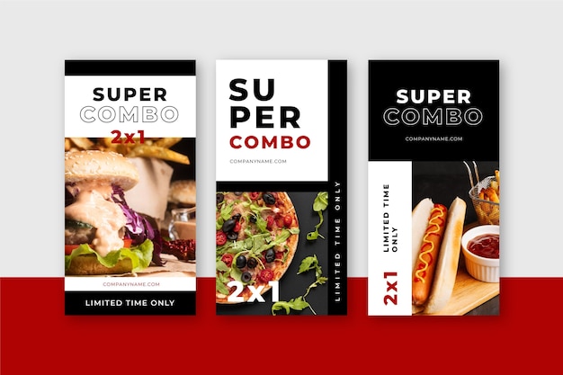 Free vector combo meals offer vertical banners