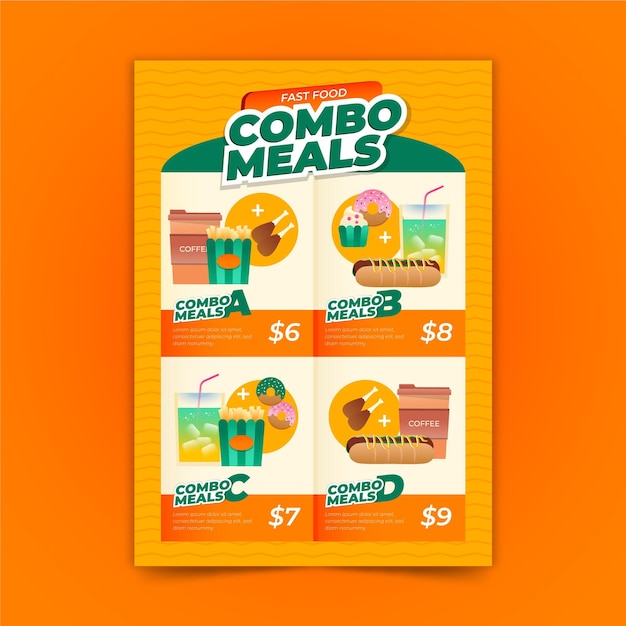 Free vector combo meals poster template