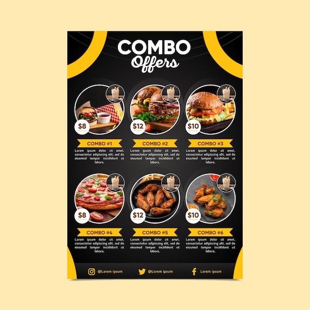 Vettore gratuito modello di poster di pasti combinati