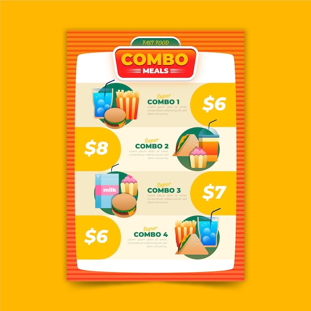 Free vector combo meals poster template