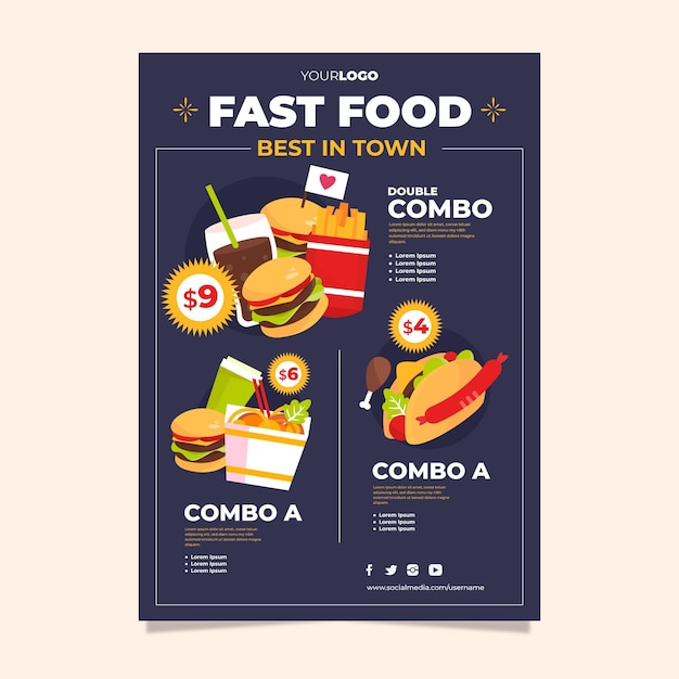 Free vector combo meals template poster