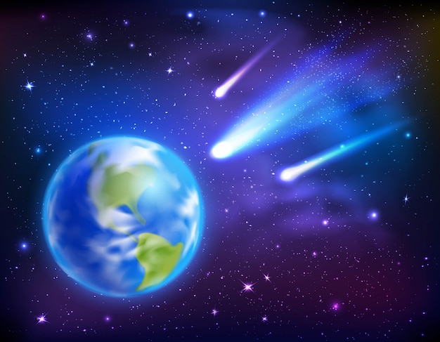 Free vector comets coming to earth background