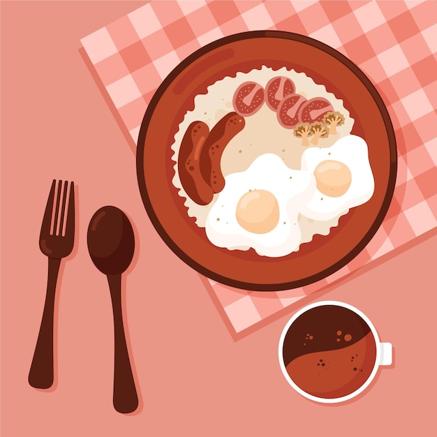 Illustrazione dell'alimento di comodità con la prima colazione inglese