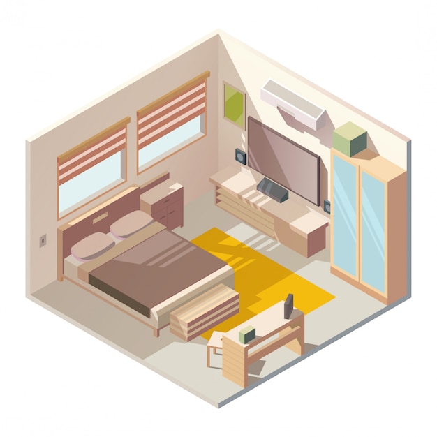 Comfortable bedroom interior isometric vector