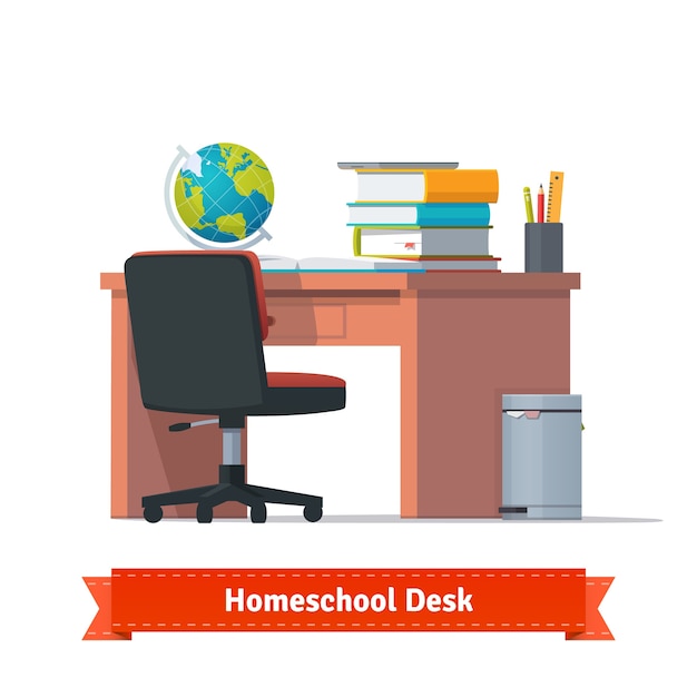 Free vector comfortable homeschool workplace with the desk