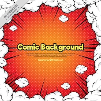Comic background surrounded by clouds of smoke