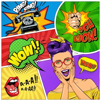 Comic bright strips with explosive halftone rays