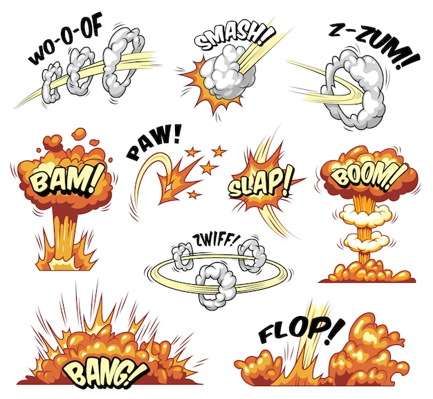 Free vector comic colorful explosive elements collection with bursts explosions and boom effects