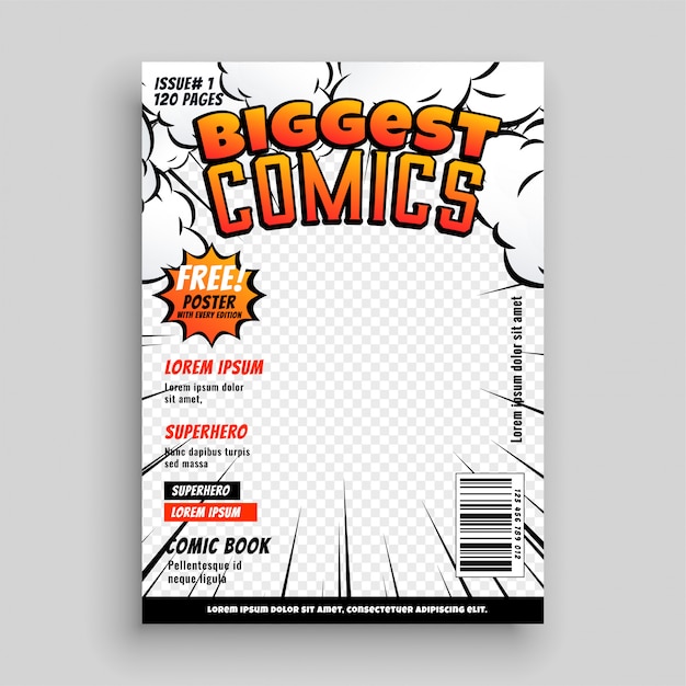Free vector comic cover template design layout