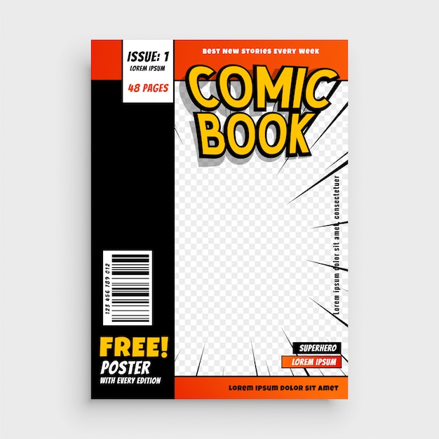 Vettore gratuito disegno del layout di copertina di una rivista a fumetti