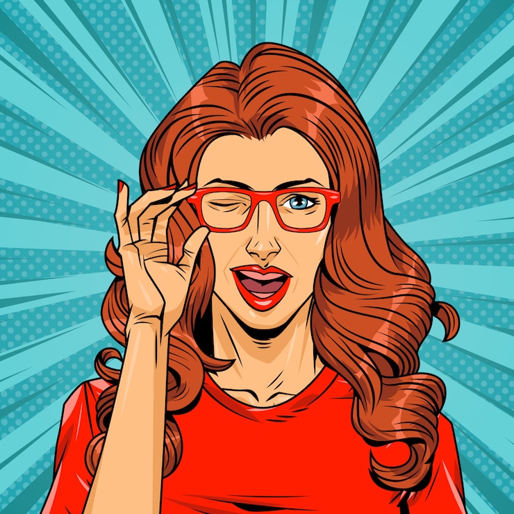 Бесплатный Вектор comic красивая девушка с газами на фоне полутонов